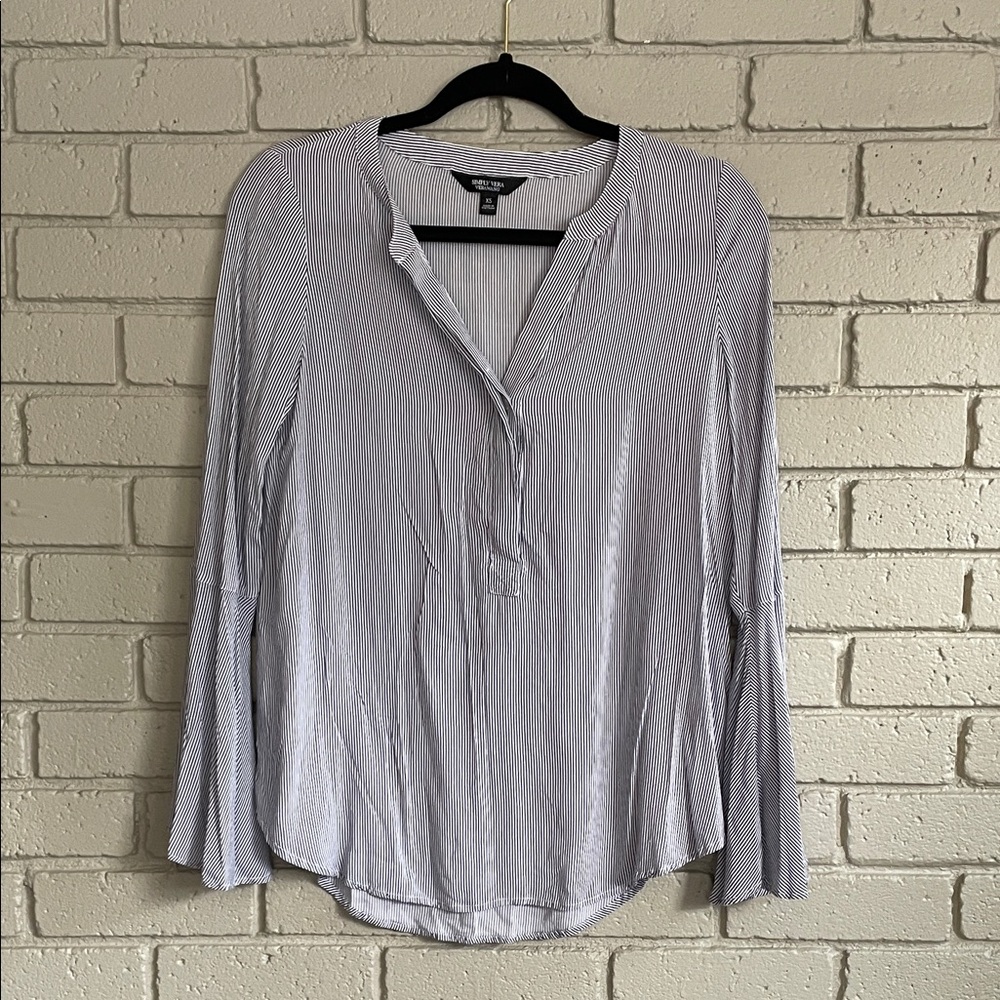 Simply Vera Vera Wang Rayon Pinstripe Blouse with Flare Sleeves